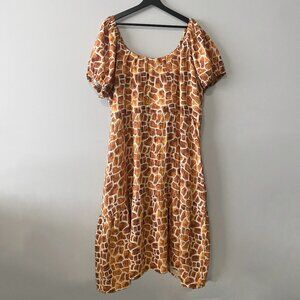 Handmade Plus Size Double Gauze Cotton Giraffe Print Inseam Pockets Dress